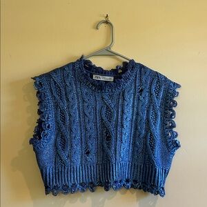 Zara Navy Cable Knit Cropped Top